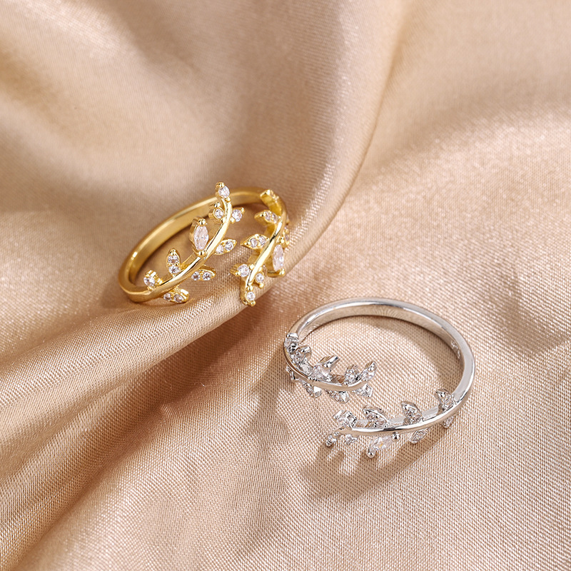 Wedding Job - 925 スターリングシルバーゴールド調節可能なブランチジルコンレディースリング結婚式ファインジュエリー卸売オファー付き