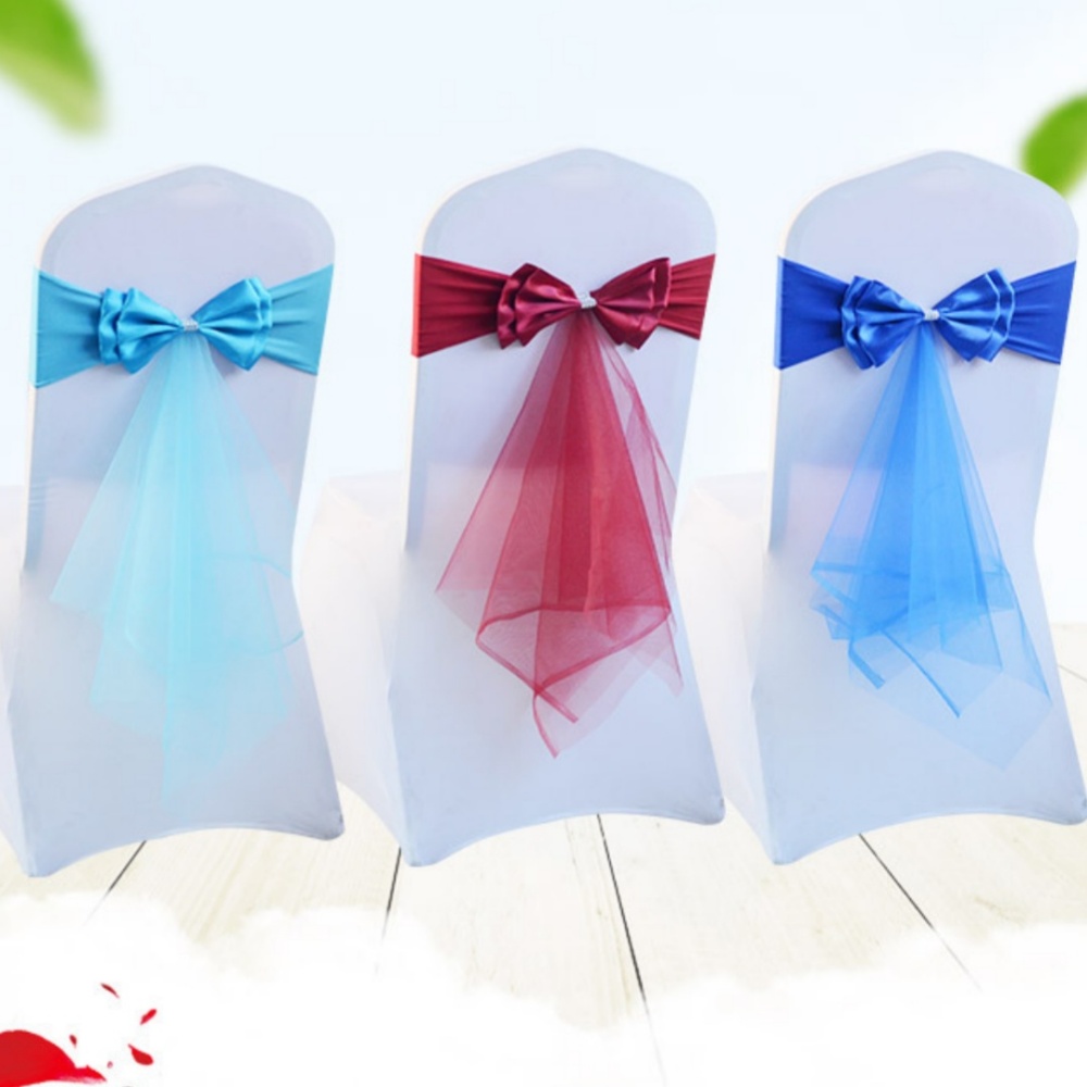 Chair Sash Organza - ストレッチボウノットカスタマイズ可能なオーガンザリボンサッシュボウタイチェアデコレーションエレガントなウェディングチェアサッシュ、結婚式イベントデコレーション用