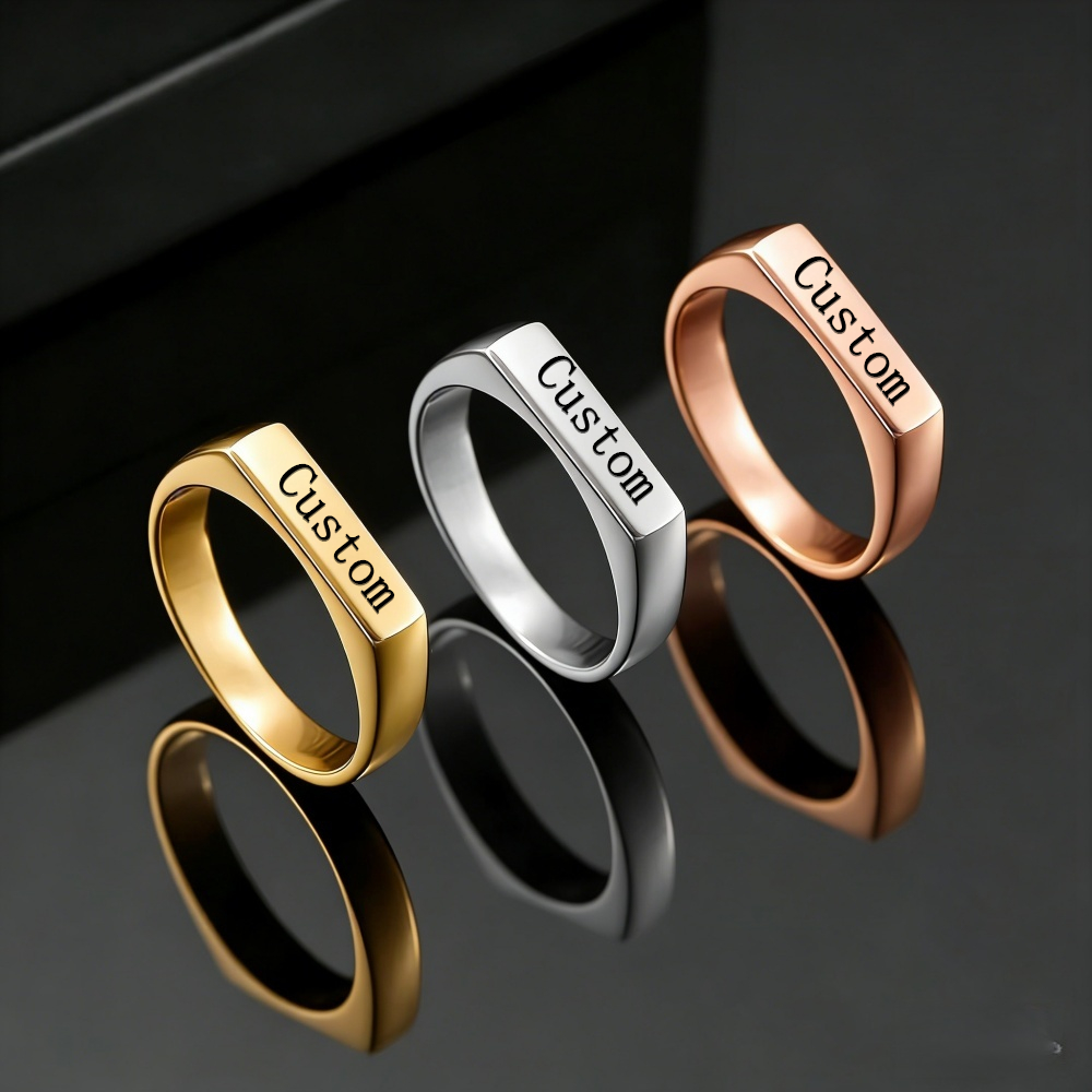 カスタマイズされた彫刻名写真リングステンレス鋼パーソナライズ - Wedding Zone のレビューと価格