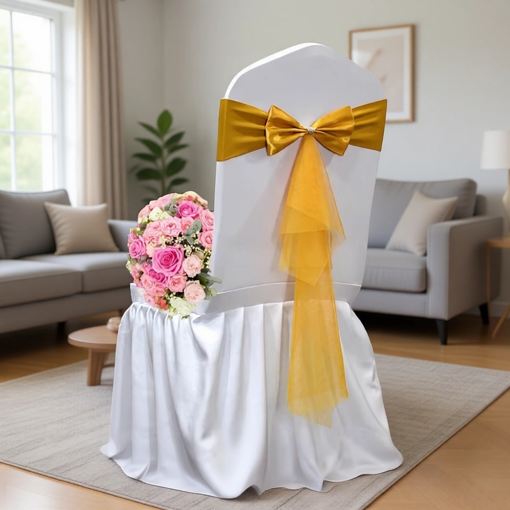 クラシックなヨーロッパスタイルのオーガンザストレッチチェアカ - Chair Sash Organza のレビューと価格