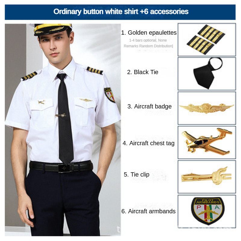 夏空軍制服半袖白シャツパイロットセキュリティ作業服衣装メンズ - Wedding Job のレビューと価格